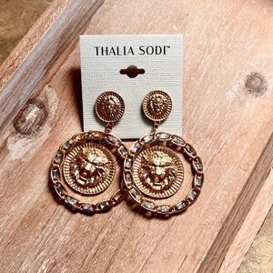 Thalia Sodi Gold Lion Medallion Drop Earrings